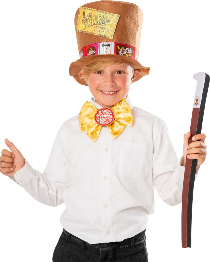 MENS WILLY WONKA TOP HAT & CANE SET ADULTS BOOK WEEK FANCY DRESS COSTUME KIT