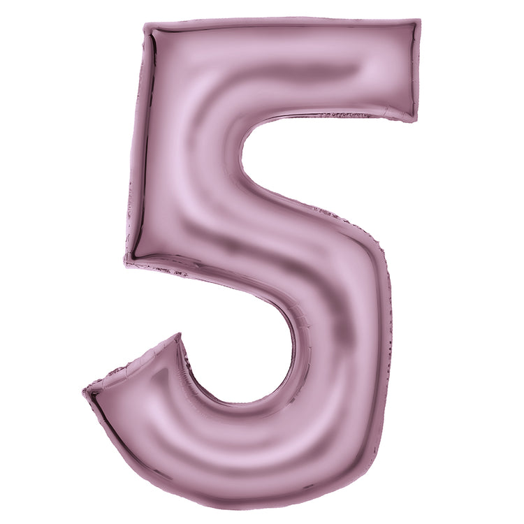 Large Number 5 Silk Lustre Pastel Pink Foil Balloon 56cm w x 89cm h