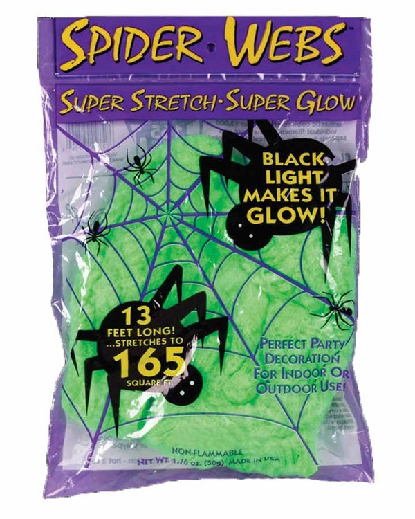 Super Stretch Green Glow in the Dark Web 50g with Bonus Spiders