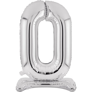 Large Number 0 Standing Silver Foil Balloon