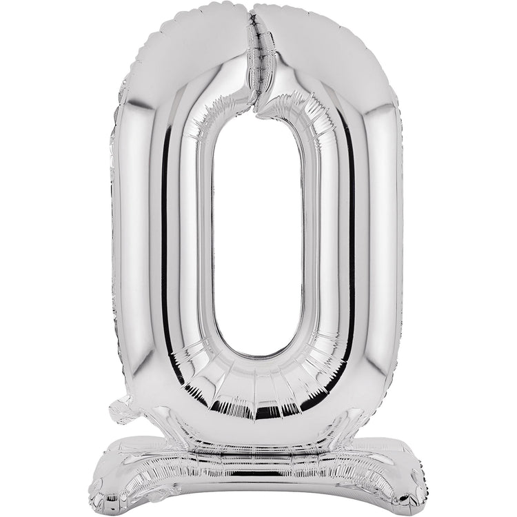 Large Number 0 Standing Silver Foil Balloon