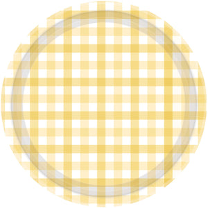 Gingham 23cm Paper Plate Pastel Yellow Pack of 8