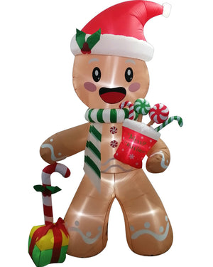 LED Gingerbread Man With Gifts Lawn Inflatable 2.4m