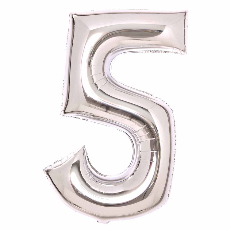 Large Number 5 Silver Foil Balloon 56cm w x 89cm h