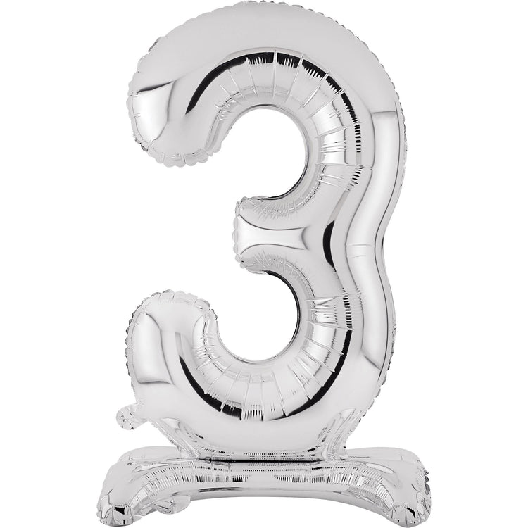 Large Number 3 Standing Silver Foil Balloon