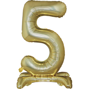 Large Number 5 Standing White Gold Foil Balloon