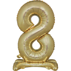 Large Number 8 Standing White Gold Foil Balloon