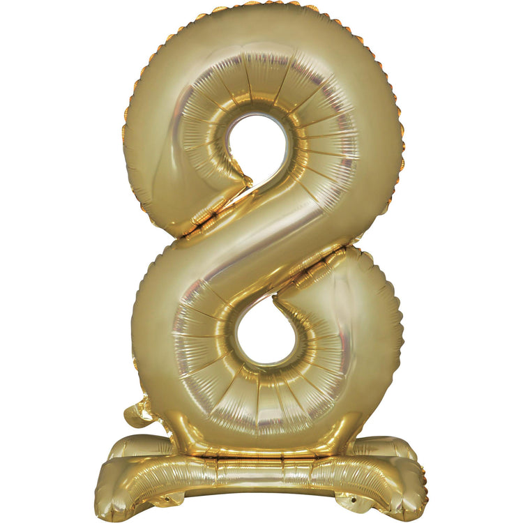 Large Number 8 Standing White Gold Foil Balloon