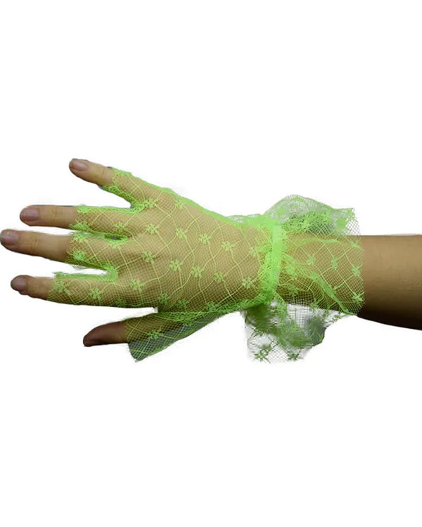 80s Green Lace Frill Fingerless Gloves