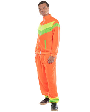 80s Neon Orange Shell Suit Mens Costume