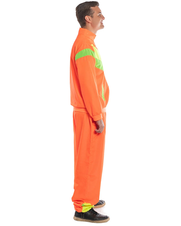 80s Neon Orange Shell Suit Mens Costume