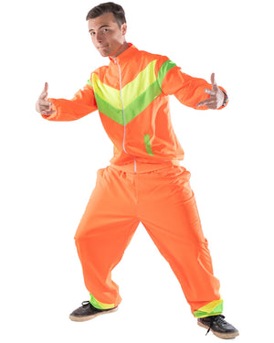 80s Neon Orange Shell Suit Mens Costume