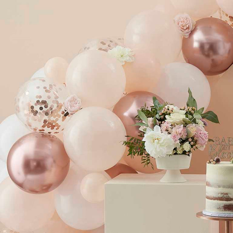 Baby In Bloom Peach White & Rose Gold Confetti Balloons Pack of 70