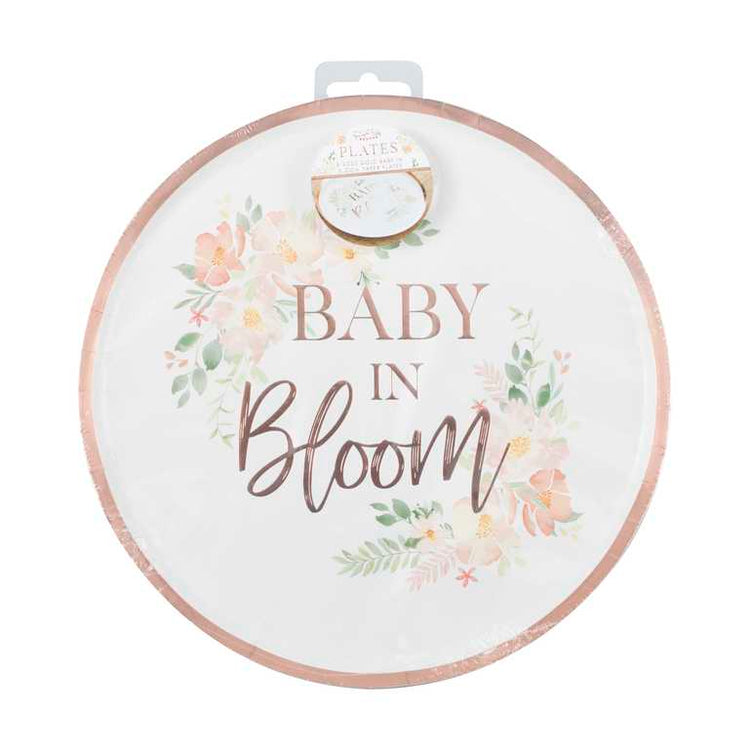 Baby in Bloom 24cm Paper Plates Foiled Pack of 8