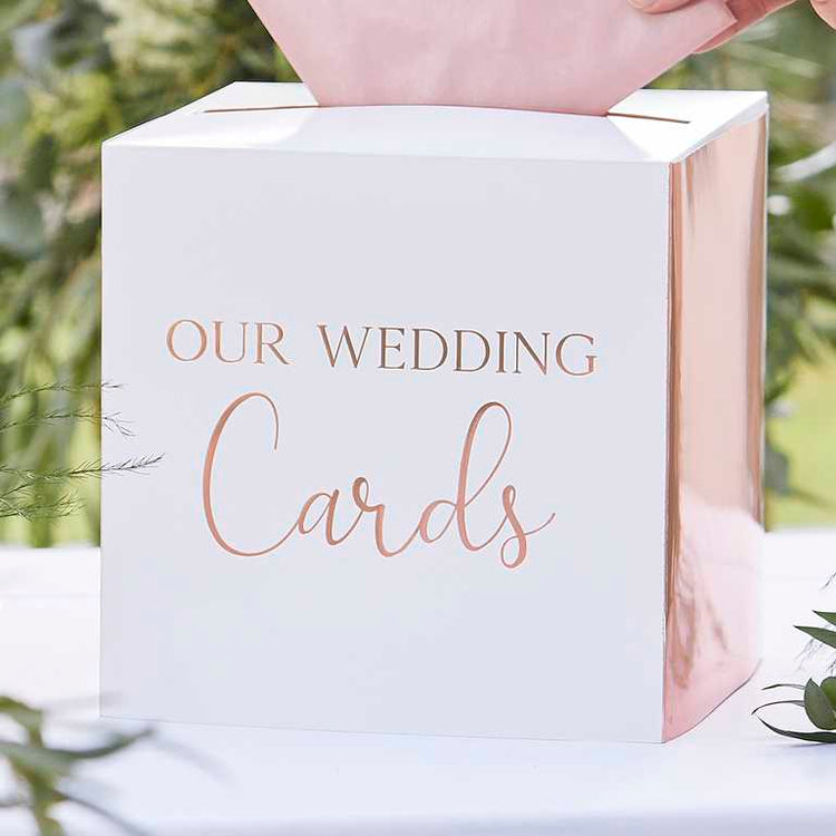 Botanical Wedding Card Box Rose Gold Text