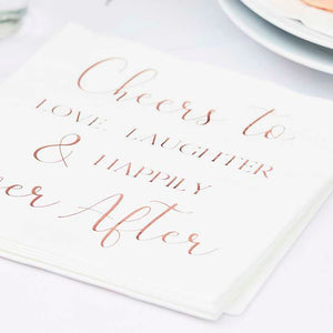 Botanical Wedding Foiled Cheers To Love, Laughter & Happily Ever After Napkins Pack of 16