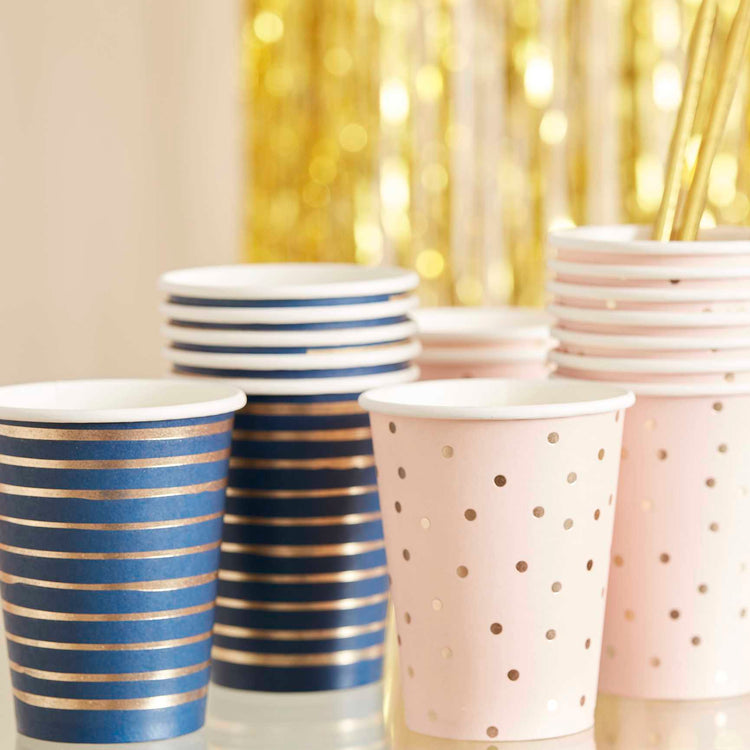 Gender Reveal Gold Foiled Pink And Navy Mixed Cups Pack of 8