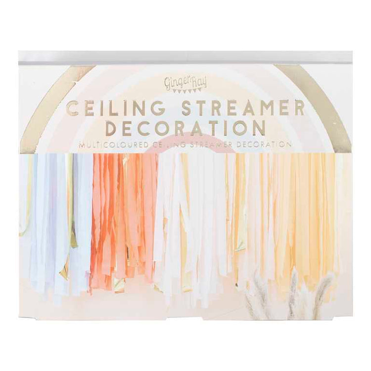 Happy Everything Backdrop Ceiling Steamers Muted Pastel Rainbow Pack of 6