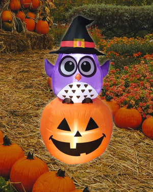 LED Owl On Pumpkin Lawn Inflatable 1.5m