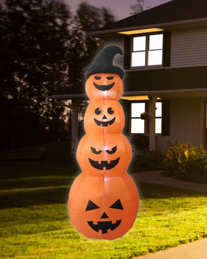 Pumpkin Stacked with Witches Hat Lawn Inflatable 2.4m