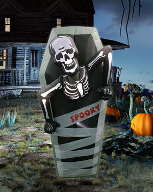 Tall Skeleton in Coffin Lawn Inflatable 1.5m