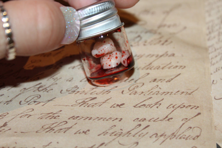Pulled Out Bloody Teeth Specimen Jar Prop