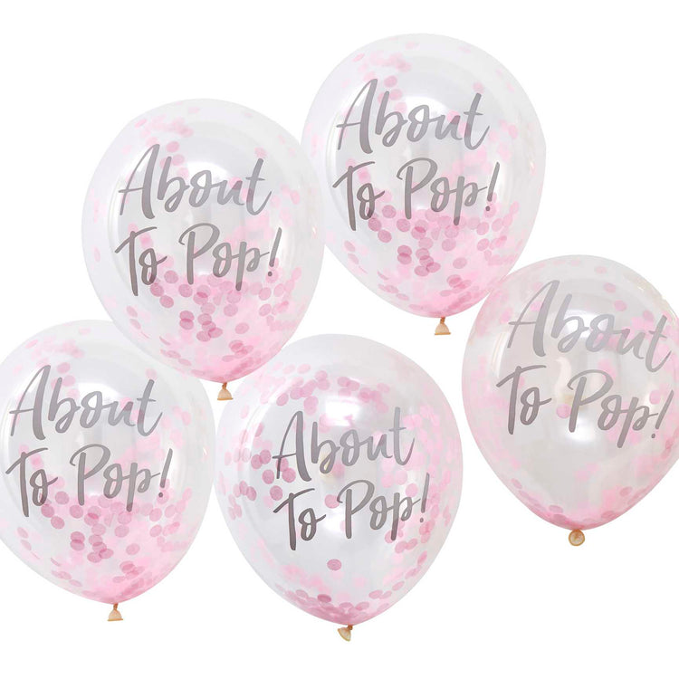 Oh Baby! Balloons 12in/30cm Confetti Pink About To Pop Pack of 5