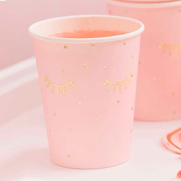 Pamper Party Gold Foiled and Pink Sleepy Eyes 266ml Paper Cups Pack of 8