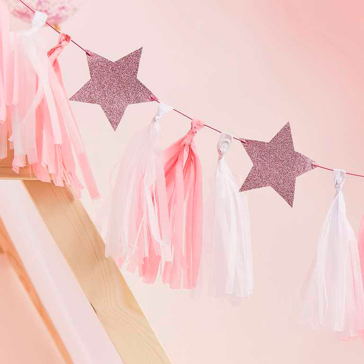 Pamper Party Pink Glitter Stars Tassel Garland