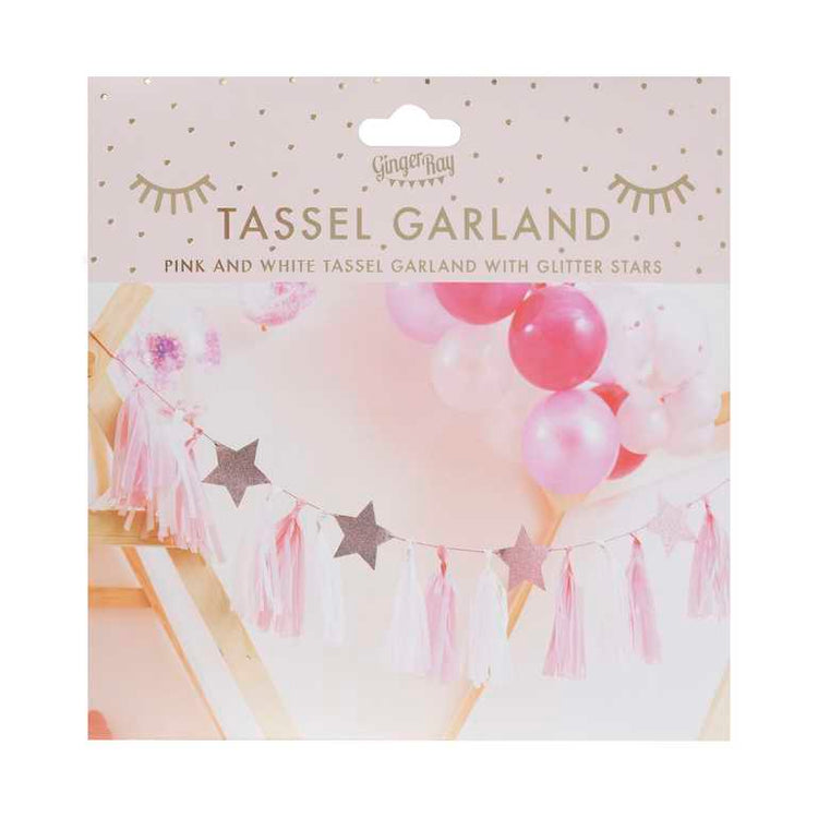 Pamper Party Pink Glitter Stars Tassel Garland