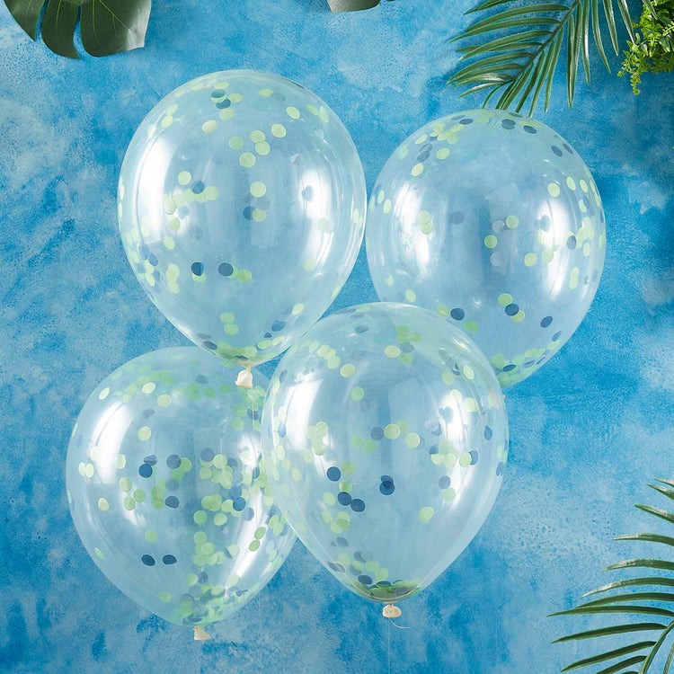 Roar Green And Blue Confetti 30cm Balloons Pack of 5