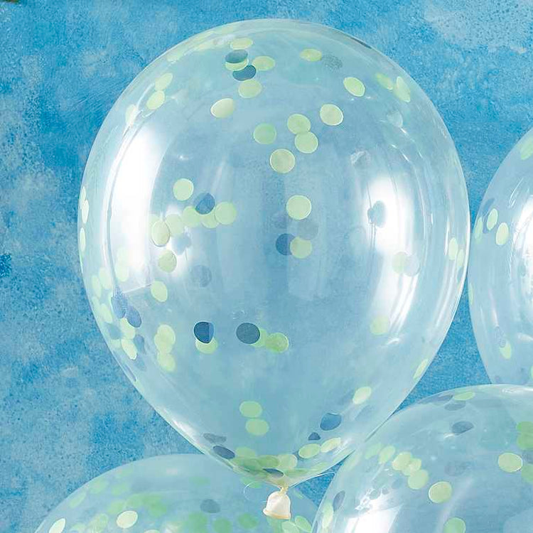 Roar Green And Blue Confetti 30cm Balloons Pack of 5