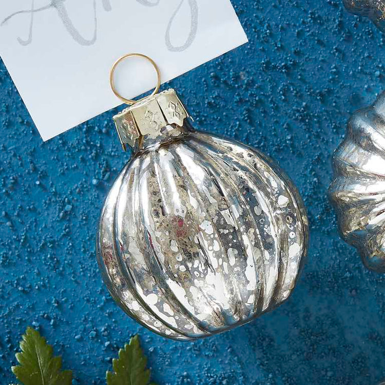 Silver Christmas Bauble Place Card Holders