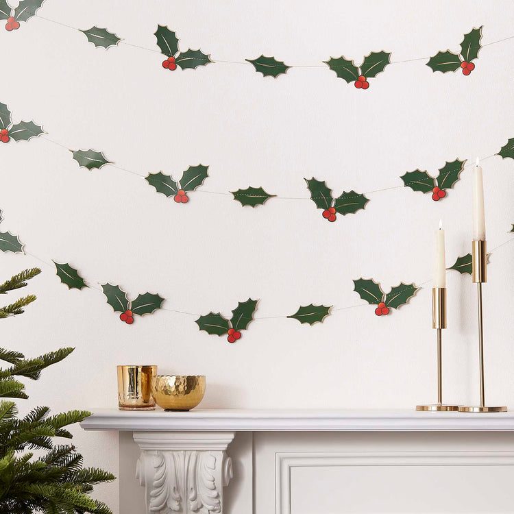 Traditional Touches Foiled Holly Christmas Garland