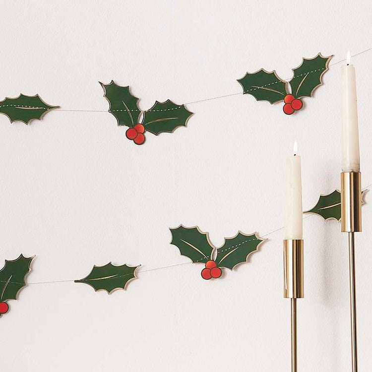 Traditional Touches Foiled Holly Christmas Garland