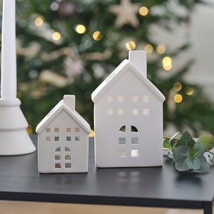 White Christmas White Ceramic House Tealight Holders