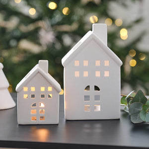 White Christmas White Ceramic House Tealight Holders