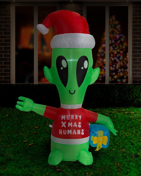 Alien with Present Christmas Lawn Inflatable 1.3m