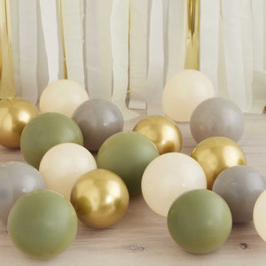 Ginger Ray Balloon Pack 12cm Green, Gold, Grey & Sand Pack of 40