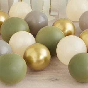 Ginger Ray Balloon Pack 12cm Green, Gold, Grey & Sand Pack of 40