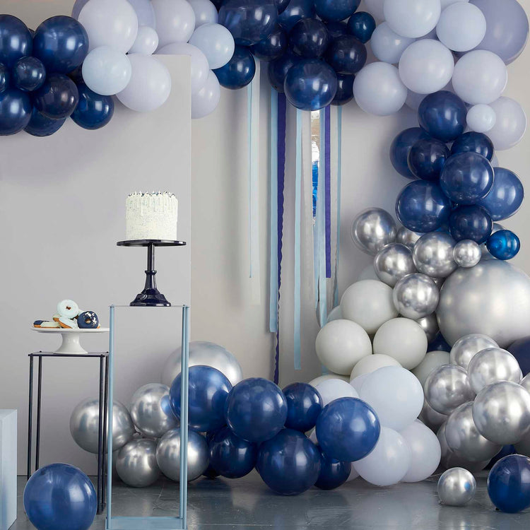 Balloon Arch Mixed Blue & Silver Chrome Pack of 203