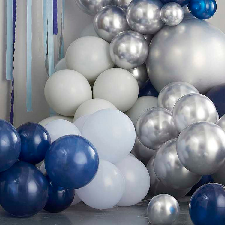 Balloon Arch Mixed Blue & Silver Chrome Pack of 203