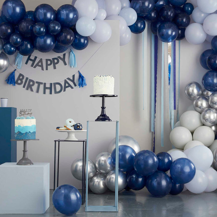 Balloon Arch Mixed Blue & Silver Chrome Pack of 203