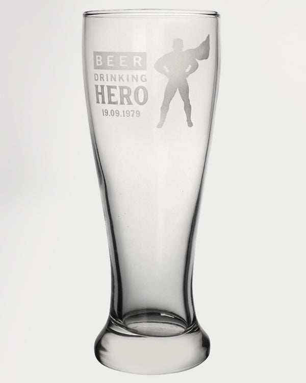 Beer Drinking Hero Personalised Engraved 425ml Beer Glass