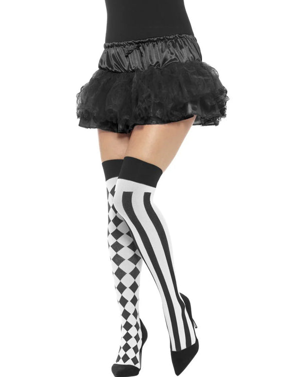 Black and White Harlequin Thigh High Stockings