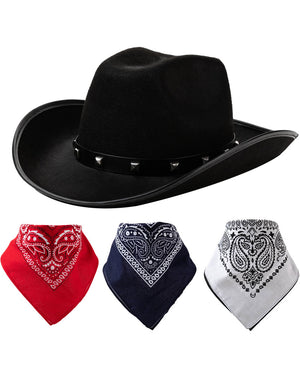 Black Cowboy with 3 Bandanas Hat