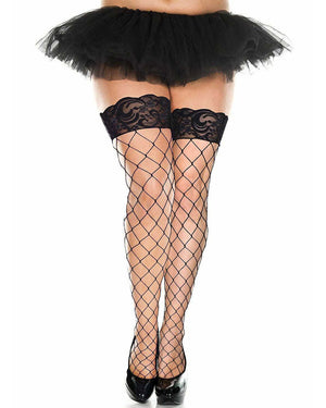 Black Diamond Net Thigh High Plus Size Stockings