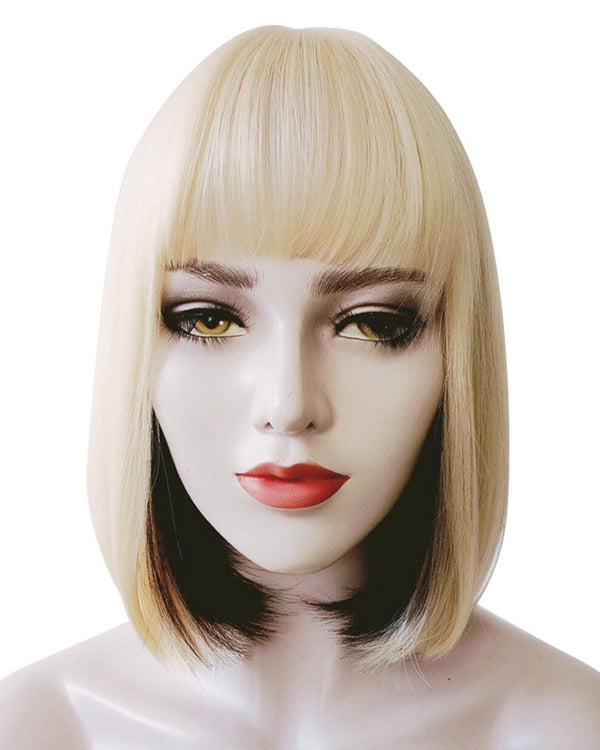 Blonde and Dark Brown Two Tone Heat Resistant Premium Bob Wig