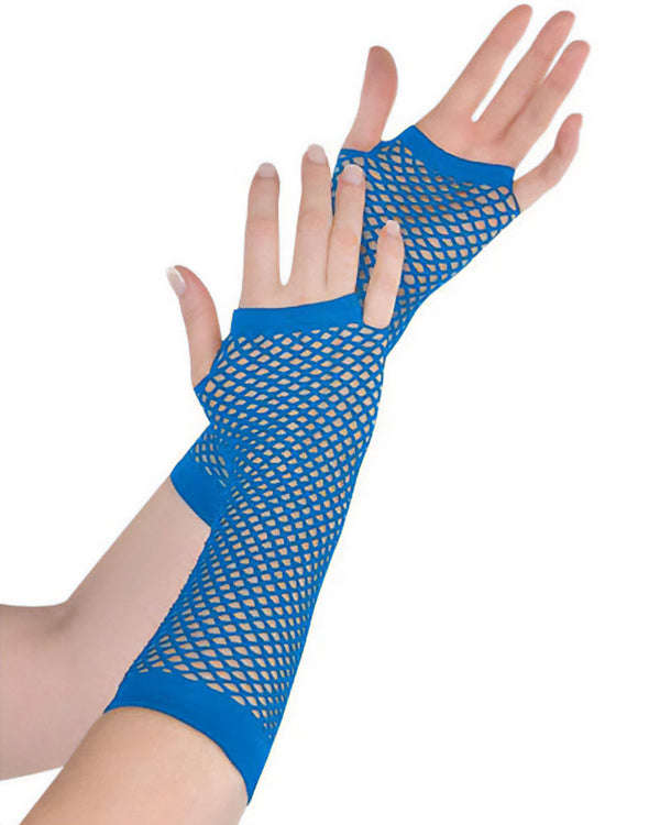 Blue Long Fishnet Gloves