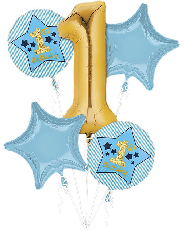 Bouquet Boy 1st Birthday Blue & Gold P75 Pack of 5